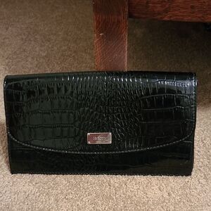 Liz Claiborne Black Crocodile Textured Clutch Bag, NWT